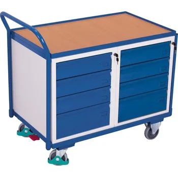 Dílenský vozík, 1 ložná plocha a 8 zásuvek, 1125 x 625 x 1010 mm