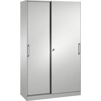 Jednací stůl Kancelářská skříňka s posuvnými dveřmi C+P Asisto, 1200 x 435 x 1980 mm, světle šedá