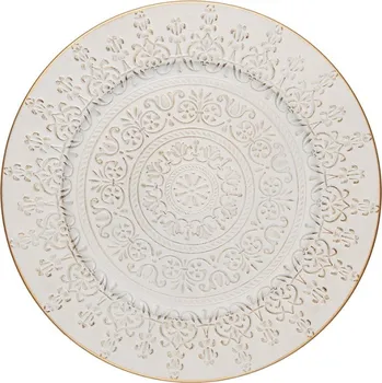 Talíř Bílo-zlatý plastový servírovací talíř s reliéfem – 33 cm