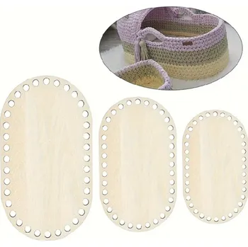 Dřevěné oválné dno na háčkování košíků 3 ks Různé velikosti 30x20 25x15 15x10 cm Tloušťka 2 mm Otvory 6 mm Ruční výroba