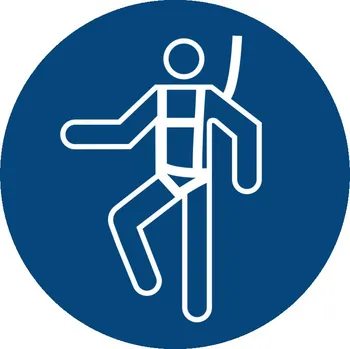 Příkazová značka "Použít bezpečnostní postroj", ISO 7010, fólie, samolepicí, 100 mm, BJ = 10 ks