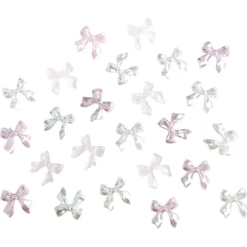 Umělé nehty 50 ks 3D průhledné mašle na nehty 6x6 mm Lesklé mini pryskyřičné stuhy Zdobení nehtů Iridescentní efekt DIY dekorace Nail Art doplňky