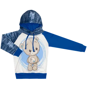 Mikina s kapucí - Medvídek jeans modrá Velikost: 128