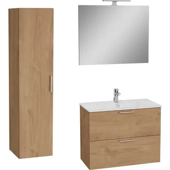 Šatní skříň Vitra Koupelnová sestava s umyvadlem 80 cm včetně umyvadlové baterie, vtoku a sifonu Mia zlatý dub KSETMIA80D