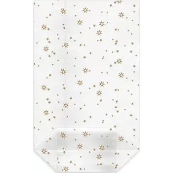 Dárková taška Sáček čirý (OPP) s křížovým dnem Hvězdy zlaté 14,5 x 23,5 + 6 cm [100 ks]