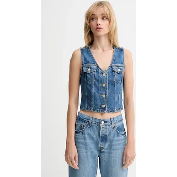 Dámská vesta Džínová vesta Levi's modrá barva, jednořadá, A8682 55X, vel. M