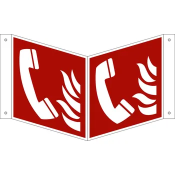 Úhlová tabulka požární ochrany Ohlášení požáru, ISO 7010, z hliníku, 150 x 150 mm, BJ = 5 ks