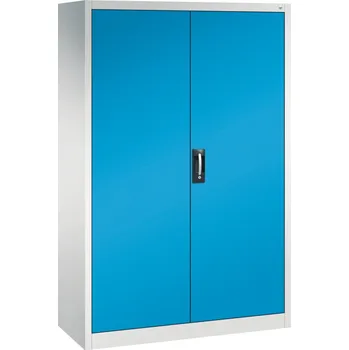 Jednací stůl Kancelářská skříň s křídlovými dveřmi C+P Acurado, 1200 x 500 x 1950 mm, sv. šedo-modrá