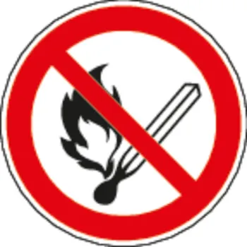 Zákazová značka "Zákaz kouření a manipulace s ohněm", ISO 7010, samolepicí fólie, 100 mm, BJ = 20 ks
