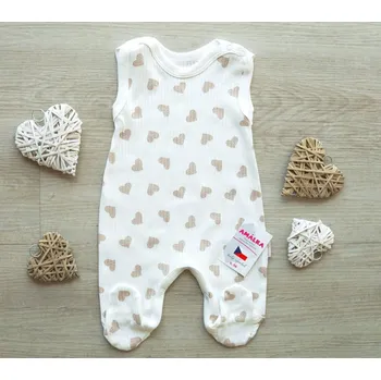 AMÁLKA Bavlněné žebrované dupačky, srdíčka Velikost: 68