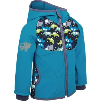 Dívčí oblečení Unuo Dětská softshellová bunda bez zateplení Basic Modrozelená Aqua Autíčka 80/86