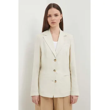Dámské sako Plátěné sako United Colors of Benetton béžová barva, jednořadé, hladké 2AGHDW01Z 80X, vel. 34