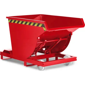 Přepravník Výklopná nádrž z oceli, s rolovacím mechanismem a kolečky, objem 300 litrů, červená