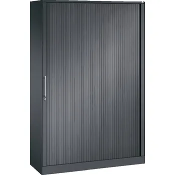 Jednací stůl Žaluziová skříň do kanceláře C+P Asisto, 1200 x 435 x 1980 mm, černošedá