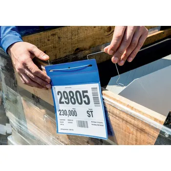 Informační tabulka Závěsná kapsa s drátěným úchytem, A5 na šířku, BJ = 50 ks, tmavě modrá