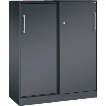 Jednací stůl Kancelářská skříňka s posuvnými dveřmi C+P Asisto, 1000 x 435 x 1292 mm, černošedá