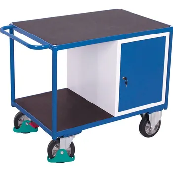 Dílenský vozík na těžký náklad, 2 odkládací plochy, skříňka, šířka 1190 mm