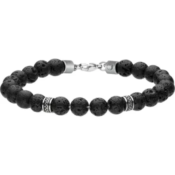 Náramek Manoki Korálkový náramek Miquel - lávový kámen, chirurgická ocel BA793B Černá 21 cm