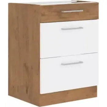 Kuchyňská linka Spodní skříňka VEGA D60 3S BB - bílá extra vysoký lesk HG / dub lancelot - SLEVA 3% s kodem radost25