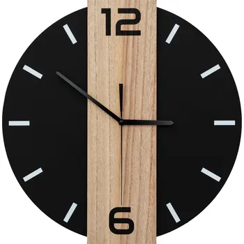 Hodiny Tutumi, kulaté nástěnné hodiny 35 cm kovové/dřevěné MC70901, černá-hnědá, ZEG-08742