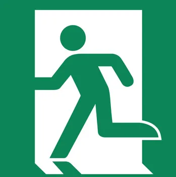 Cedule Únikový východ vlevo, ISO 7010, z plastu, 150 x 150 mm, BJ =10 kusů