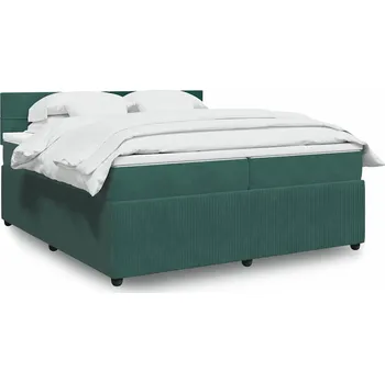 Postel vidaXL Box spring postel s matrací 200x200 cm samet [3287831] Barva: Tmavě zelená