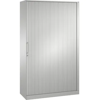 Jednací stůl Žaluziová skříň do kanceláře C+P Asisto, 1200 x 435 x 1980 mm, světle šedá