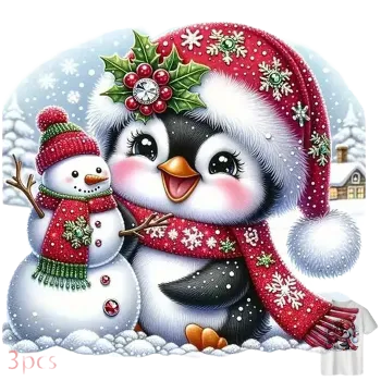 Nášivka Nažehlovací obrázek -tučňák a sněhulák (18,0 x 18,0 cm)