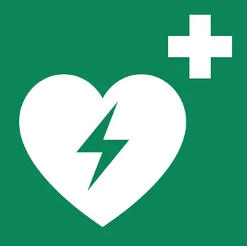 Cedule Automatický externí defibrilátor, ISO 7010, fólie samolepicí, 200 x 200 mm, BJ = 10 ks