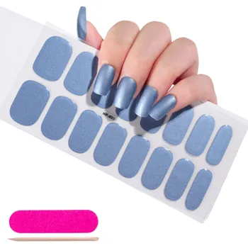 Umělé nehty 16 tipů Polovytvrzené gelové nehtové samolepky Perleťový metalický efekt UV/LED lampa Dlouhotrvající čisté barvy Celoplošná dekorace modrá