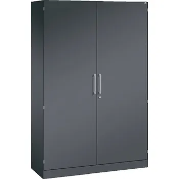 Jednací stůl Kancelářská skříň s křídlovými dveřmi C+P Asisto, 1200 x 435 x 1980 mm, černošedá