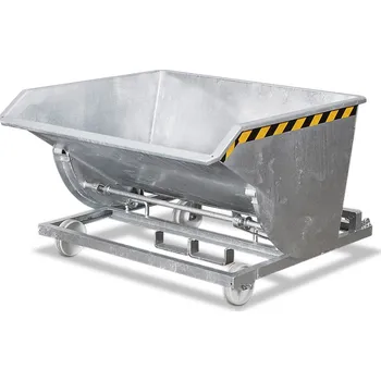 Přepravník Výklopná nádrž z oceli, s rolovacím mechanismem a kolečky, objem 1000 litrů, zinkovaná