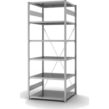Dílenský regál Regál hofe, základní pole, 6 úrovní, křížová podpěra, zatížení pole 130 kg, 1060 x 835 x 2500 mm