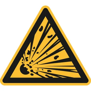 Výstražná značka Výbušné látky, ISO 7010, samolepicí fólie, 100 mm, BJ = 20 ks