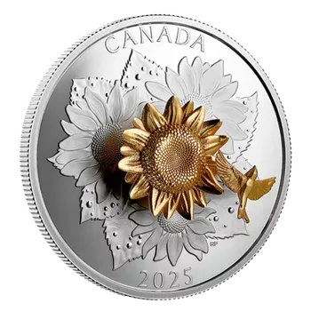 Stříbrná mince 5 Oz The Goldfinch and the Bloom (Stehlík a květ) 2025 Gilded PROOF