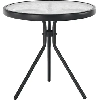 Zahradní stůl Tempo Kondela Zahradní příruční stolek, černá ocel/tvrzené čiré sklo, HABIR
