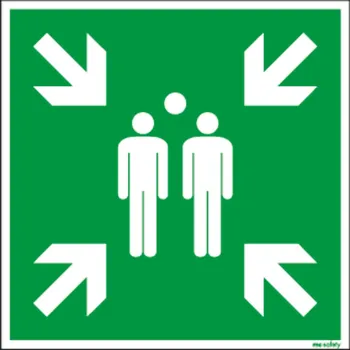 Bezpečnostní tabulka Shromaždiště, fotoluminiscenční, ISO 7010, z hliníku, 400 x 400 mm