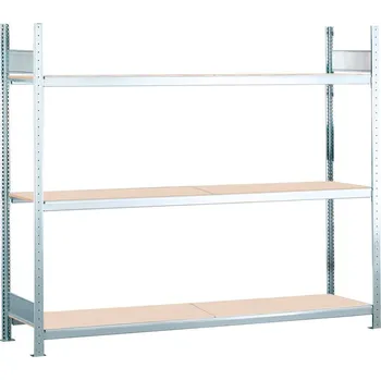 Dílenský regál Regál s policemi z dřevotřísky SCHULTE, základní pole, 3 úrovně, police 1500 mm, 1560x636x2000 mm