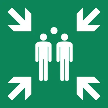 Cedule Shromaždiště, fotoluminiscenční, ISO 7010, z hliníku (extra silný), 400x400 mm