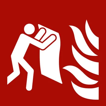 Značka požární ochrany Hasicí deka, ISO 7010, samolepicí fólie (tenká), 200 x 200 mm, BJ = 10 ks