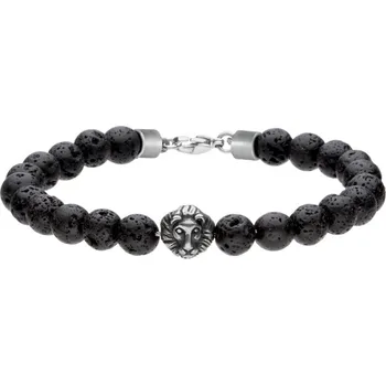 Náramek Manoki Korálkový náramek Lion - lávový kámen, chirurgická ocel, lev X-BA792B/19 Černá 19 cm