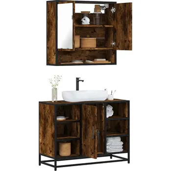 Koupelnový nábytek vidaXL 2dílný set koupelnového nábytku kompozitní dřevo [3300940] Barva: kouřový dub