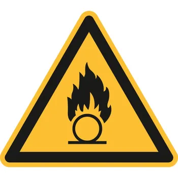 Výstražná značka Hořlavé látky, ISO 7010, samolepicí fólie, 200 mm, BJ = 10 ks