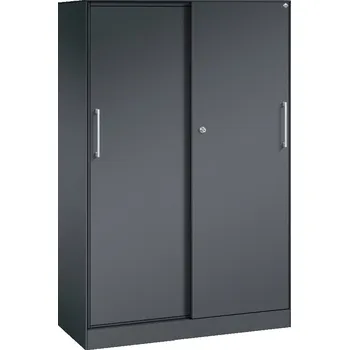 Jednací stůl Kancelářská skříňka s posuvnými dveřmi C+P Asisto, 1000 x 435 x 1617 mm, černošedá