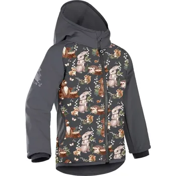 Dívčí oblečení Unuo Dětská softshellová bunda s fleecem Basic Tm. šedá Zajíček 98/104