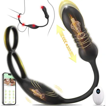 Vibrátor na prostatu SuperLove Thrusting Prostate Massager & Vibrating Cock Ring with Remote & App Black