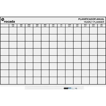 Kancelářský nábytek Magnetická tabule Rocada Skin Planner 6420YP, bezrámová, roční plánovací kalendář v angličtině, 115x75 cm, lakovaná, bílá