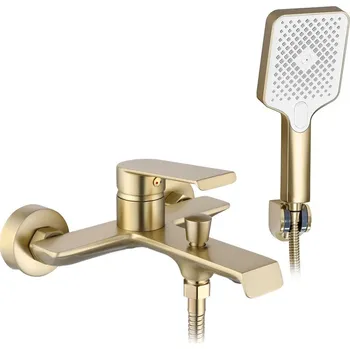 Vodovodní baterie Rea Hass, vanová baterie s ruční sprchovou soupravou, zlatá matná, REA-B7100