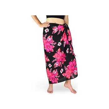 Šátek Sarong - Pareo REN, Hibis, černý, růžový květ, var. B