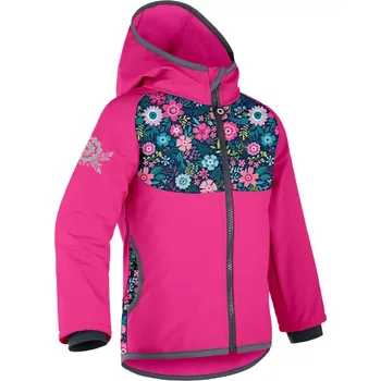 Dívčí oblečení Unuo Dětská softshellová bunda s fleecem Basic Fuchsiová Květinky 104/110